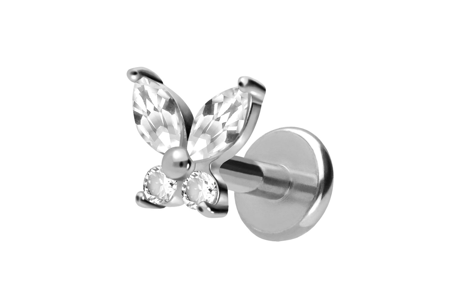 Titan Labret Piercing mit Push Fit KRISTALLSCHMETTERLING